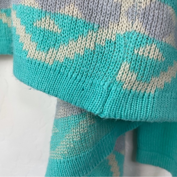 Aztec Tribal Print Mohair Blend Open Front Waterfall Knit Cardigan Sweater Large - Picture 14 of 15